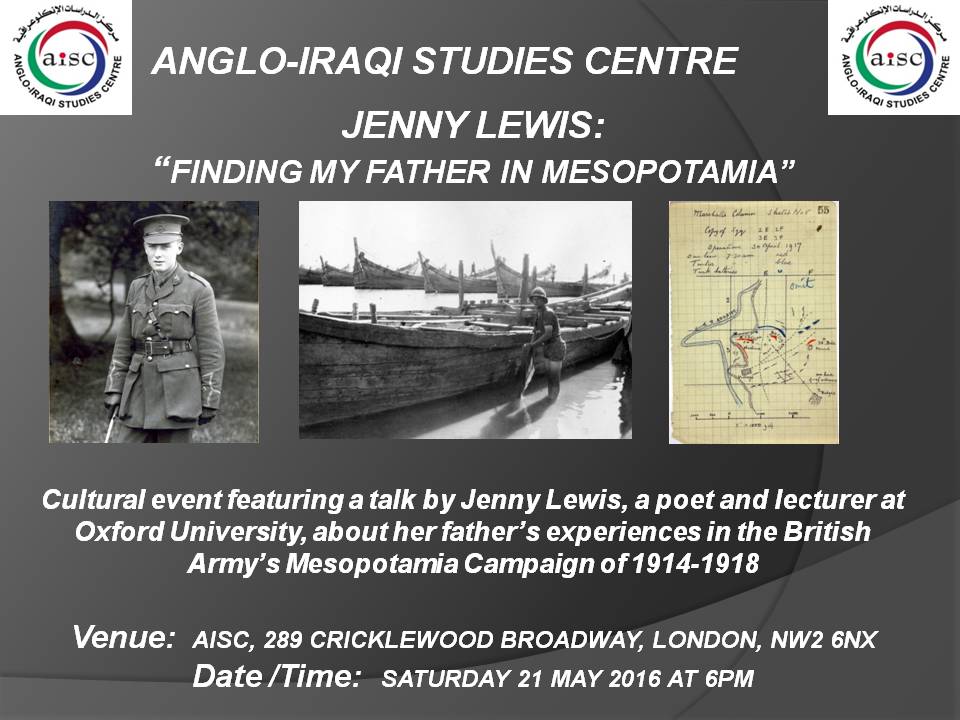 OUR NEXT CULTURAL EVENT:  “FINDING MY FATHER IN MESOPOTAMIA” – 21 MAY 2016 (AISC OFFICE)